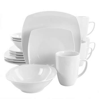 16pc Porcelain Bishop Square Dinnerware Set White - Elama