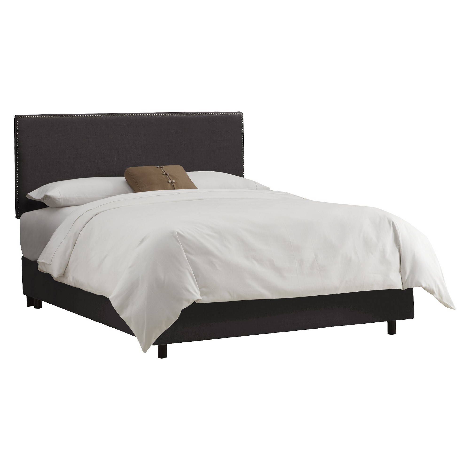 Queen Arcadia Nailbutton Linen Upholstered Bed Linen Charcoal - Skyline Furniture, Linen Grey