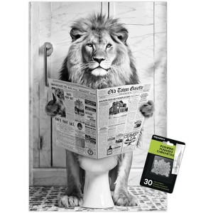 Trends International Reinders: Toilet Humor - Lion Toilet Unframed Wall Poster Print Clear Push Pins Bundle 14.725" x 22.375" - 1 of 4