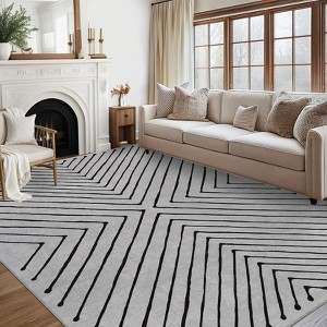 Modern Geometric Area Rug Farmhouse Stripe Area Rug Living Room Stain Resistant Non-Slip Carpet for Bedroom Dining Room - 1 of 4