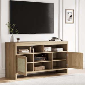 Modern Rattan TV Console 58 Inch Media Cabinet with 4 Open Drawers, 2 Doors, Adjustable Shelves, Storage Cabinet for TV up to 65 Inches - 1 of 4