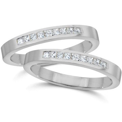Pompeii3 3/4ct Princess Cut Diamond Wedding Stackable Ring Set