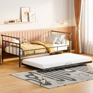 Twin/Full Size Metal Daybed with Curved Handle Design and Twin Size Trundle 4W - ModernLuxe - 1 of 4