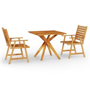 vidaXL Bistro Set Patio Table and Chairs Conversational Set Solid Acacia Wood - 33.5" Table Length 2 Items - 1 of 4