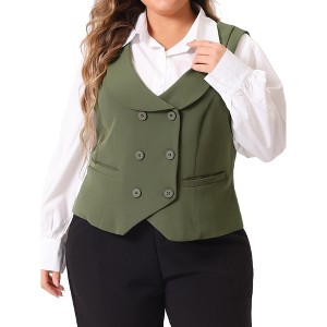 Agnes Orinda Women's Plus Size Double Breasted Retro Lapel Collar with Pockets Suit Vests - 1 of 4