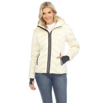 Women's Midweight Quilted Contrast With Thumbholes Hooded Jacket - White Mark
