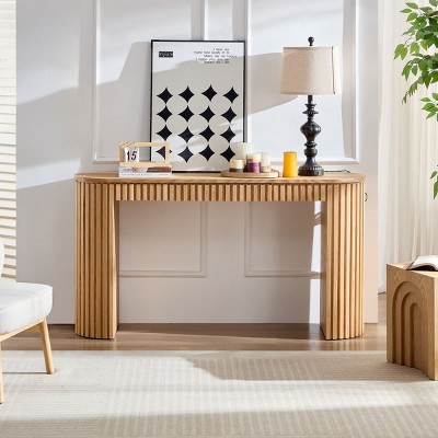 Modern Console Table with Drawer and Curved Design, Vertical Stripe Entryway Table for Living Room, Hallway, Foyer or Study-Tanpinhause