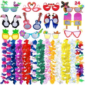 12Pcs Luau Party Glasses and 12Pcs Hawaiian Leis, Flowers Leis Garlands Novelty Sunglasses, Tropical Birthday Summer Beach Party Decoration Supplies - 1 of 4
