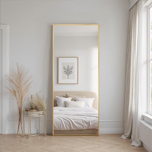VYNXARIA 57"x20"/64"x25" Arched/Right Angle Full Length Mirror - Gold/Black Aluminum Frame, Freestanding. - 1 of 4