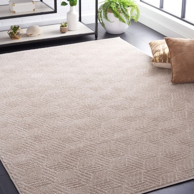 Beige Hand-Knotted Synthetic Rectangular Area Rug