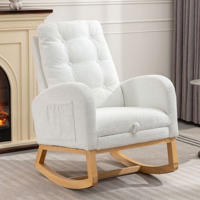 Xiyuyeu Accent Rocking Chair With Footrest, High Back, Rubber Wood Legs ...