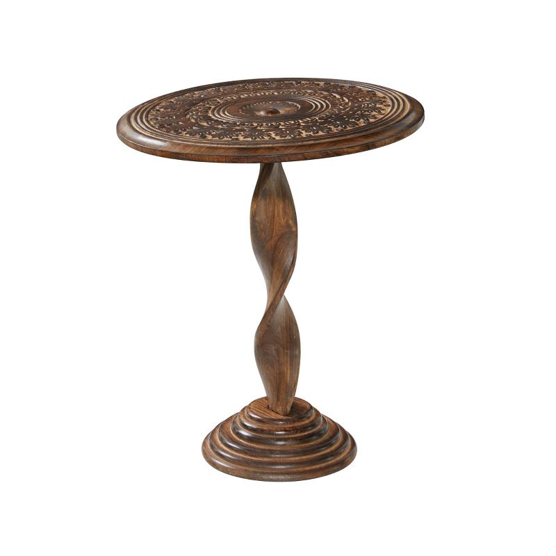 Traditional Mango Wood Carved Pedestal Accent Table - Olivia & May, 4 of 6