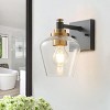 Modern Black Wall Light with Seeded Glass Shade and Brass Accent, Vintage Edison Bulb Ready - 2 of 4