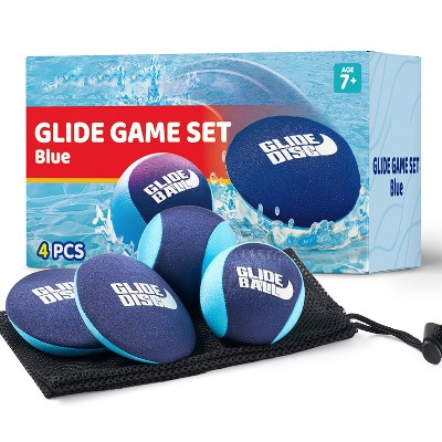Joyfy 4 Pcs Skip Water Balls Set, Splash Water Bouncing Balls with Mesh Bag, Beach Toys, Pool Toys, Beach Games for Kids and Family Summer Fun