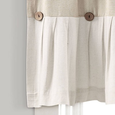Linen Button Farmhouse Valance with Pleats and Buttons, 52" W x 18" L