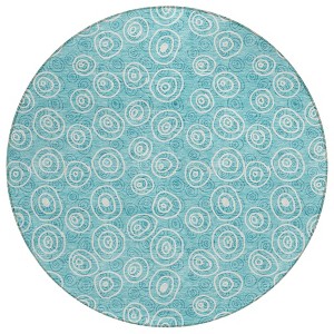 Teal Blue And Ivory Geometric Washable Indoor Outdoor Area Rug - 1 of 4