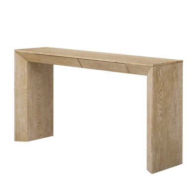 Gulches 60" Modern Farmhouse Console Table - 2 Concealed Drawers, Waterfall Design, Thickened Legs, Natural Wood Grain