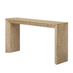 Gulches 60" Modern Farmhouse Console Table - 2 Concealed Drawers, Waterfall Design, Thickened Legs, Natural Wood Grain - 1 of 4