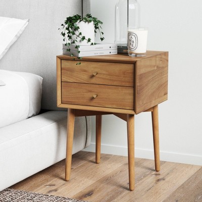 Image of Nathan James Harper Nightstand Acacia: Mid-Century Modern Bedside Table with Drawer, Wood Frame