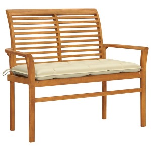 Garden Bench Teak, Cream White Teak wood Medium Sturdy - 1 of 4