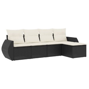 vidaXL 5 Piece Patio Sofa Set with Cushions Black Poly Rattan - Black and Cream With Table - 1 of 4