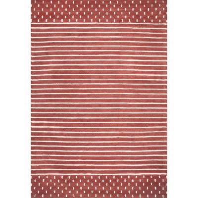 Rust and White Striped Wool Handmade 4' x 6' Area Rug