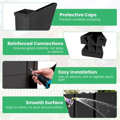 Black Vinyl Outdoor Privacy Fence Panels with Stakes