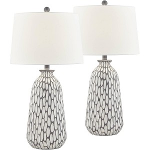 360 Lighting Carlton Modern Table Lamps 28 1/4" Tall Set of 2 Gray Wash Off White Fabric Drum Shade for Bedroom Living Room Bedside Nightstand Office - 1 of 4