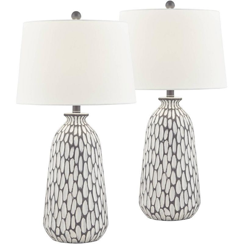 360 Lighting Carlton Modern Table Lamps 28 1/4" Tall Set of 2 Gray Wash Off White Fabric Drum Shade for Bedroom Living Room Bedside Nightstand Office, 1 of 10