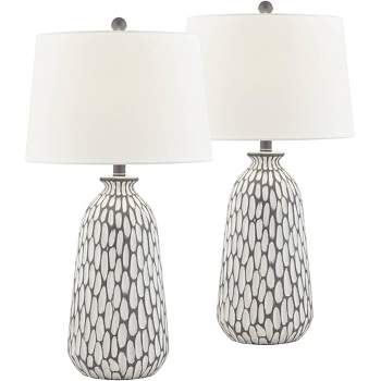 360 Lighting Carlton Modern Table Lamps 28 1/4" Tall Set of 2 Gray Wash Off White Fabric Drum Shade for Bedroom Living Room Bedside Nightstand Office
