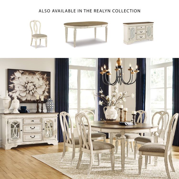 Realyn Oval Extendable Dining Table Chipped - Signature Design by Ashley: Two-Tone Farmhouse Style, Seats 6, Removable Leaf, 5 of 7