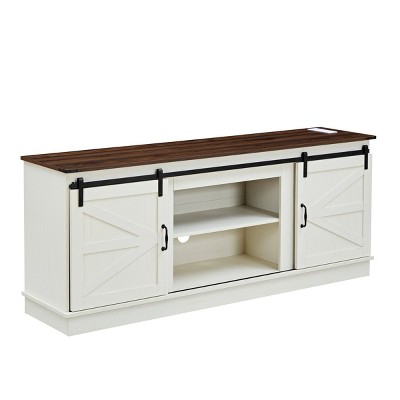 GlasFlength TV Stands and Consoles TV Stand with Outlets Featuring Modern Entertainment Center Design for Living Room, White, 69.2"*22.4"*6.8"