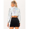 INSPIRE CHIC Women's Long Sleeve Lapel Crop Shiny Party Metallic Jacket - 3 of 4