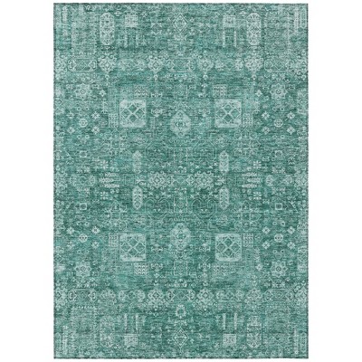 Dark Green And Aqua Oriental Washable Indoor Outdoor Area Rug
