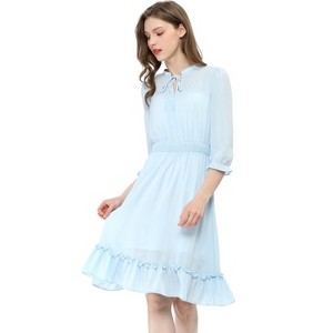 Allegra K Women's Solid Ruffle Hem 3/4 Sleeve A-Line Smocked Short Chiffon Dress - 1 of 4