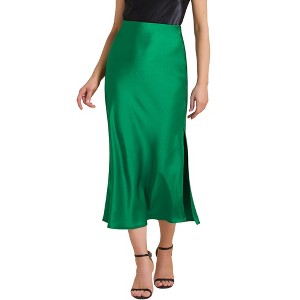 INSPIRE CHIC Women Satin Maxi Elastic High Waist Side Slit Flowy Long for Party Wedding Skirt - 1 of 4