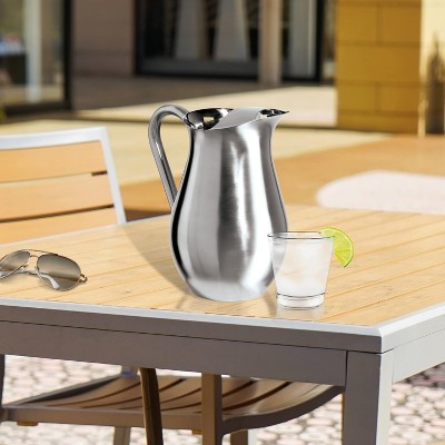 68 oz Silver Stainless Steel Beverage Pitcher with Ice Guard