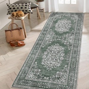 Garvee Area Rug Machine Washable Runner for Hallway Vintage Distressed Floral Medallion Accent Bedroom Living Room Throw Rug Ultra-Thin Non Slip Rug - 1 of 4