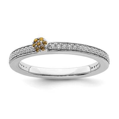 Black Bow Jewelry 14k White Gold, Citrine & 1/8 Ctw Diamond Stackable Ring
