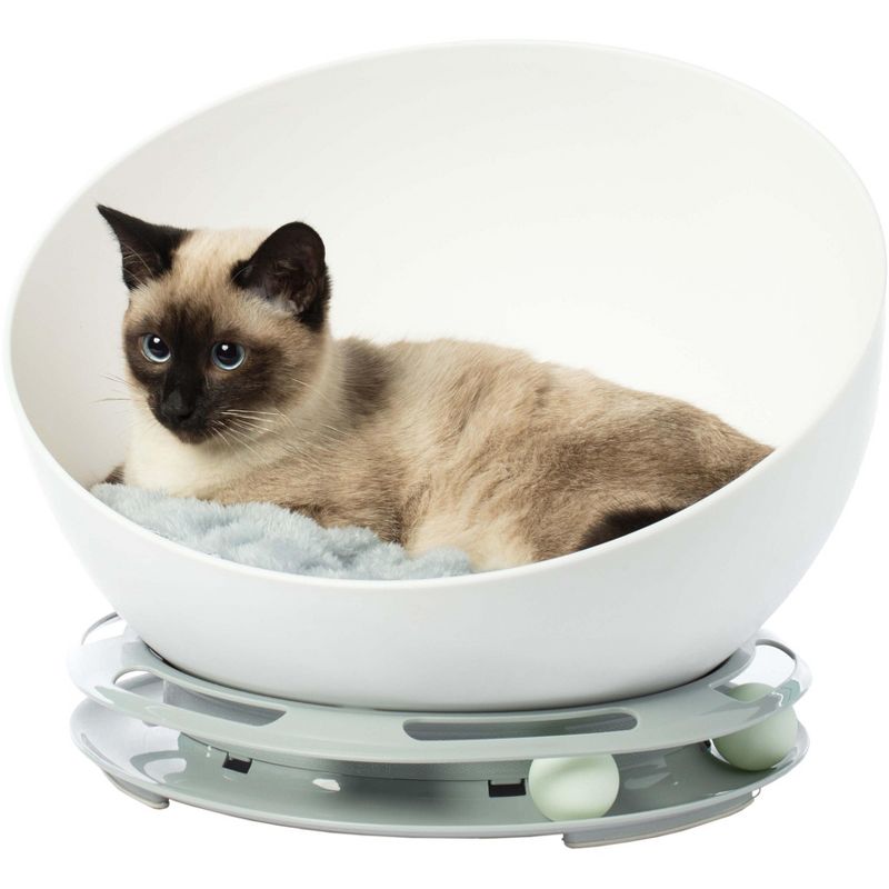 Plastic Bowl Shaped Sleeping Bed House Cat Cave Lounge with Ball Toy, 5 of 10