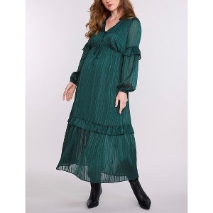 Women's V-Neck Long Sleeve Tiered Maxi Dress | Motherhood Maternity - 1 of 4