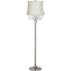 360 Lighting Chandelier Floor Lamp 62.5" Tall Satin Steel Chrome Crystals Creme Fabric Drum Shade for Living Room Reading Bedroom Office - 1 of 4