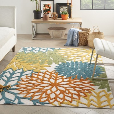 Tropical Bliss Turquoise & Multicolor Floral 6'x9' Synthetic Rug