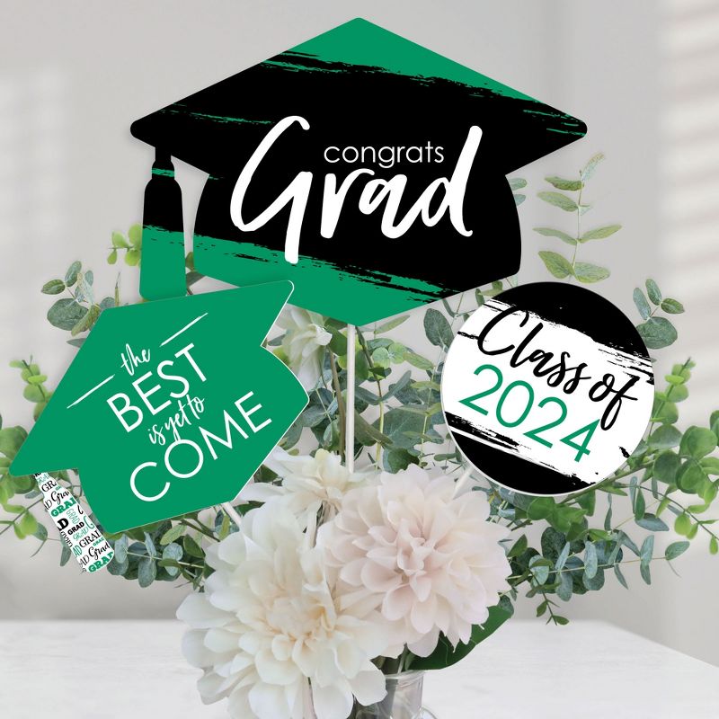Big Dot of Happiness Green Grad - Best is Yet to Come - 2024 Green Graduation Party Centerpiece Sticks - Table Toppers - Set of 15, 1 of 9