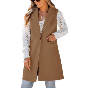 Women's Lapel Wool Imitating Long Vest Sleeveless Jackets Coat - 1 of 4