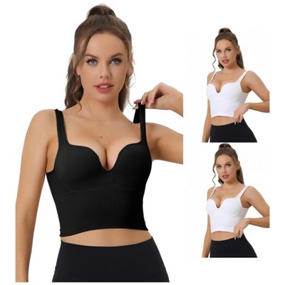 INSPIRE CHIC Women's Wireless Medium Support Push-Up Fixed Strap Workout Yoga Sleep Sports Bra 3 Packs