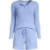 Lands' End Women's Brushed Cozy Waffle 2 Piece Pajama Set - Long Sleeve Top and Shorts - 3 of 4