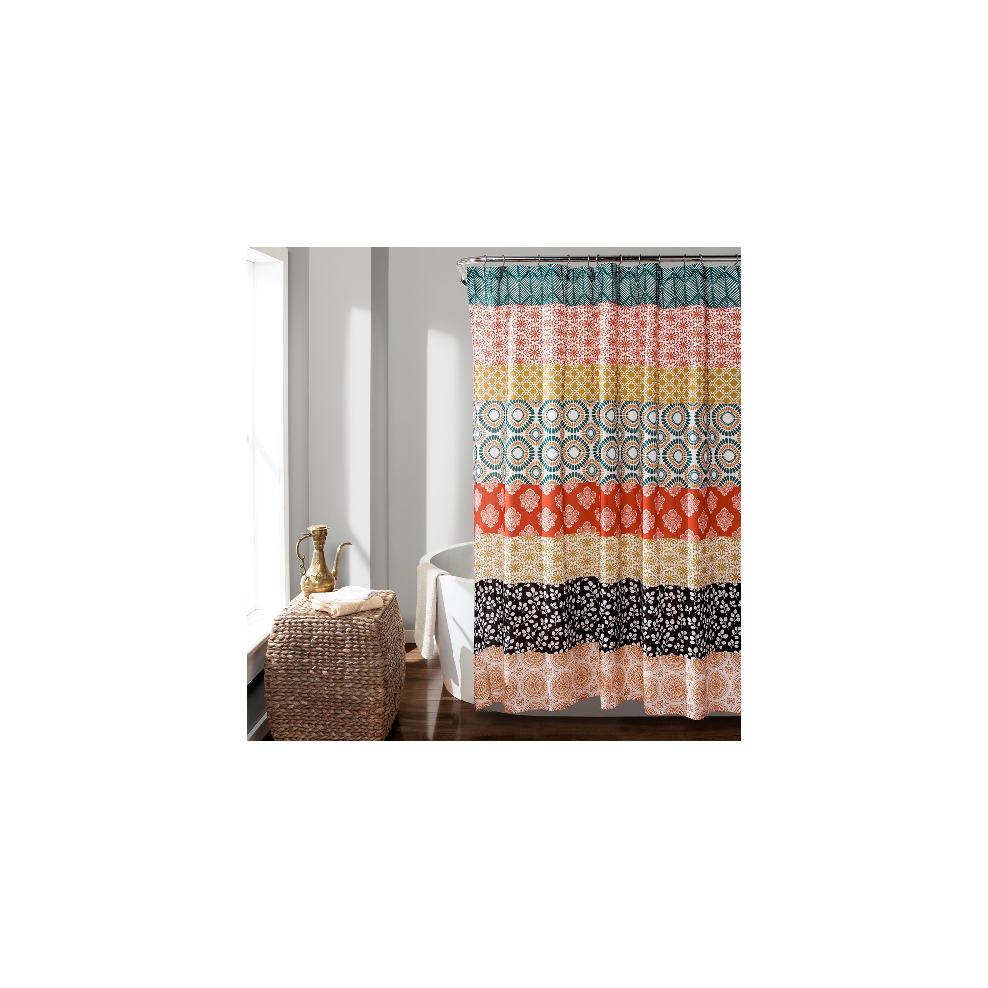 Bohemian Stripe Shower Curtain Turquoise/Orange Single 72X78