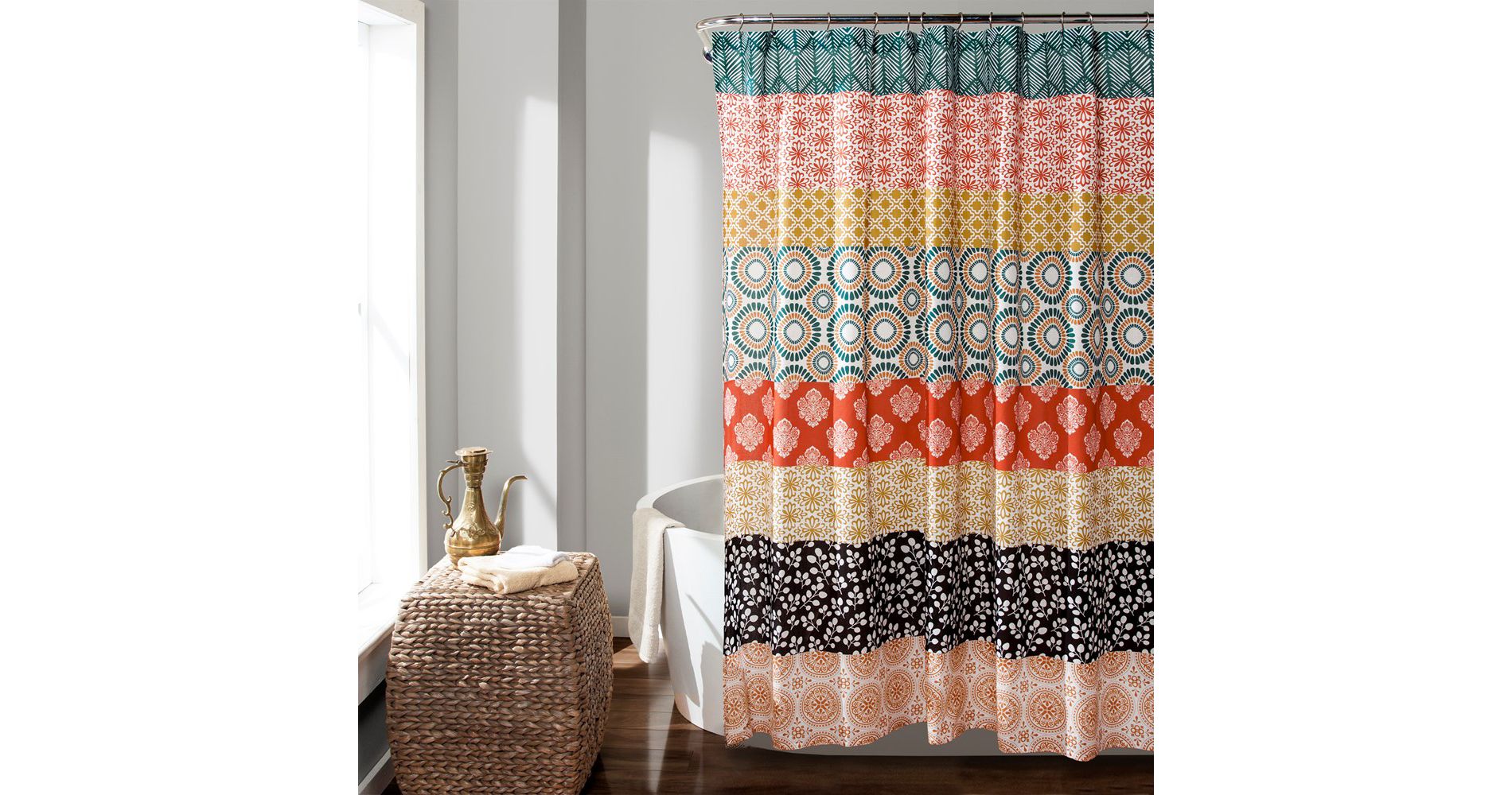 Bohemian Stripe Shower Curtain Turquoise/Orange Single 72X78