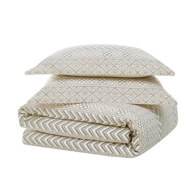 Ivory Cotton Twin Reversible Geometric Duvet Set